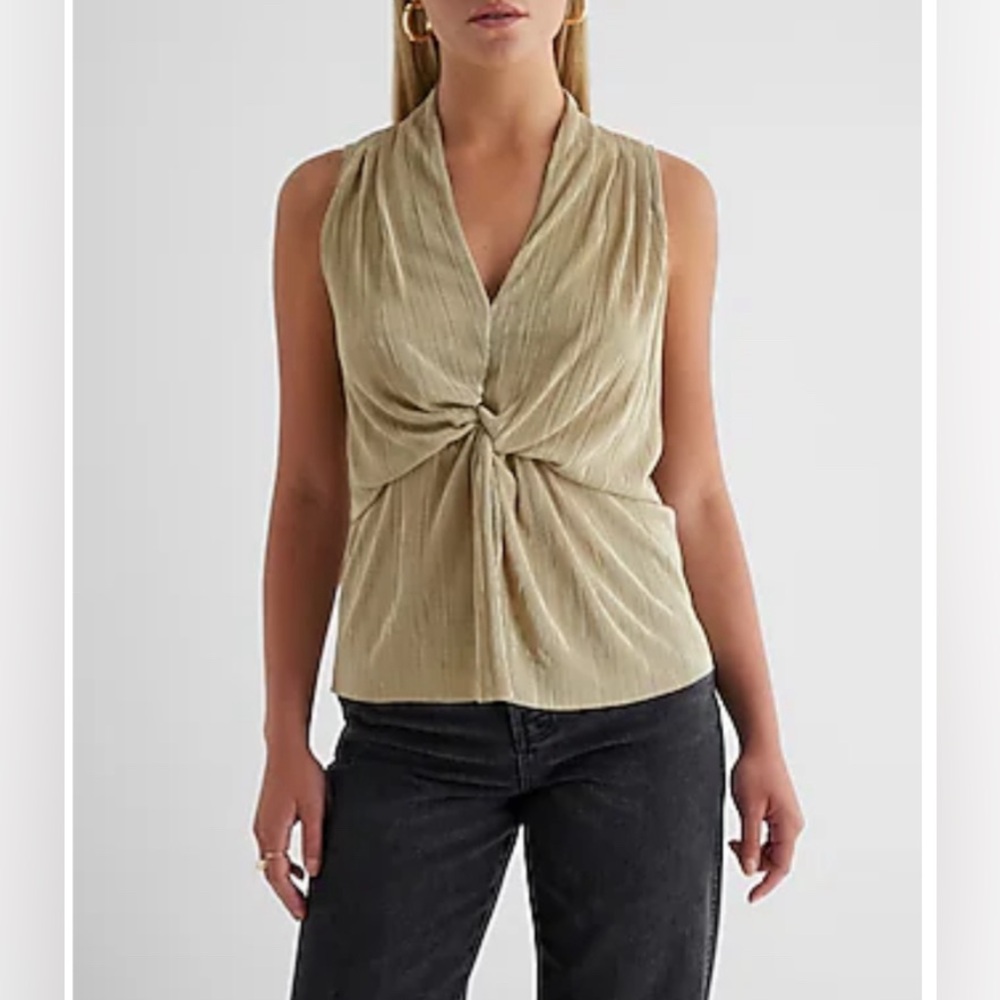 NWT: V-Neck Pleated Twist Front Draped Tank